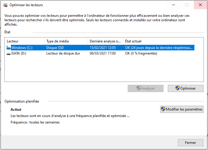 défragmentation disque dur sous windows 10