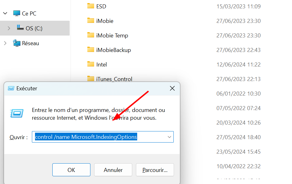 13 solutions pour réparer un menu démarrer Windows 11 qui ne s'affiche pas 12 reconstruire la recherche windows avec la commande : control /name Microsoft.IndexingOptions